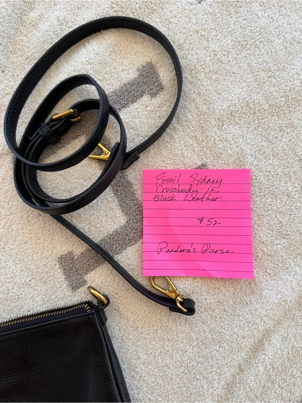 Fossil Black Leather Crossbody with Tassel and Gold Hardware
